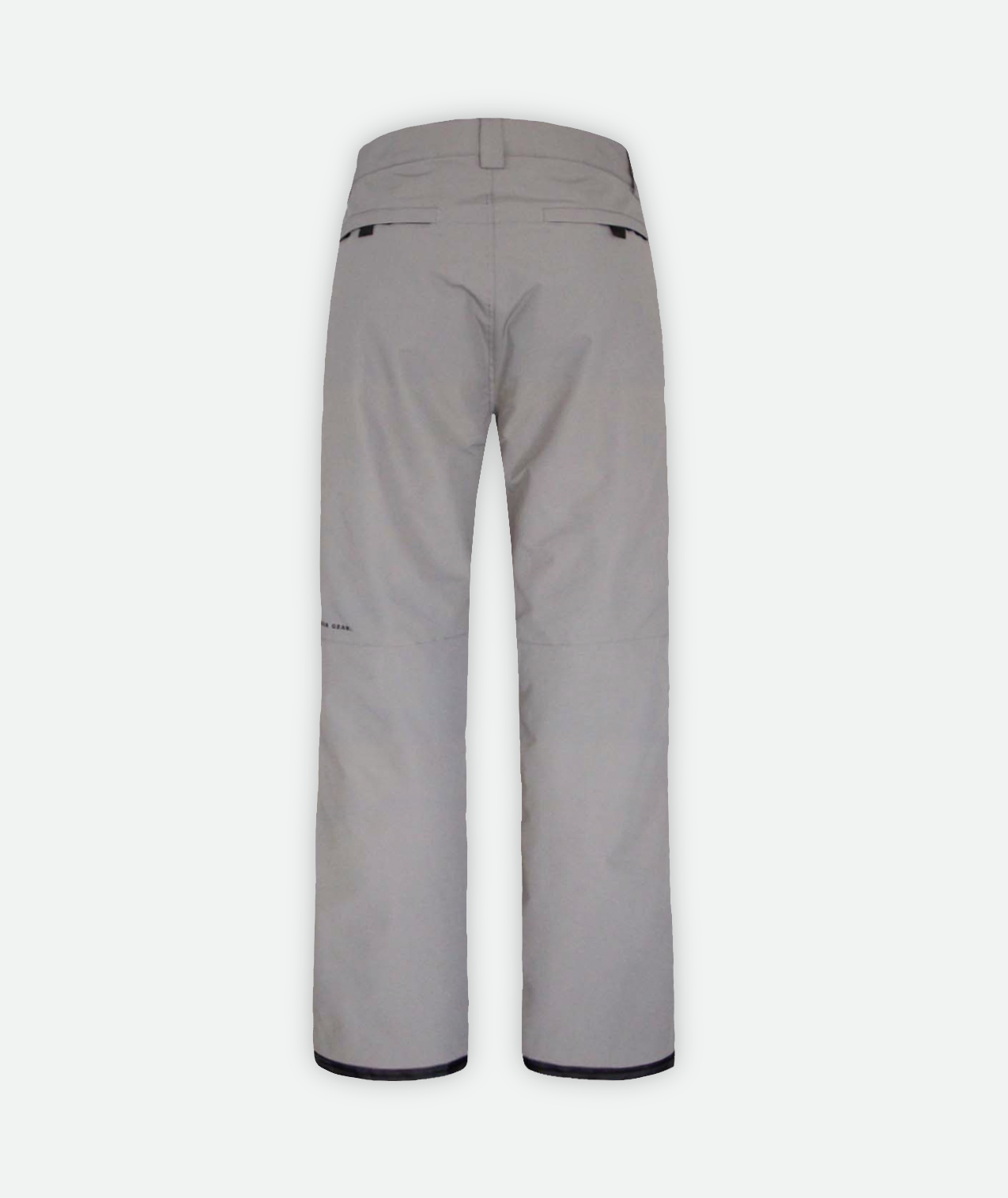 back of youth snow pants in a gray color on a white background