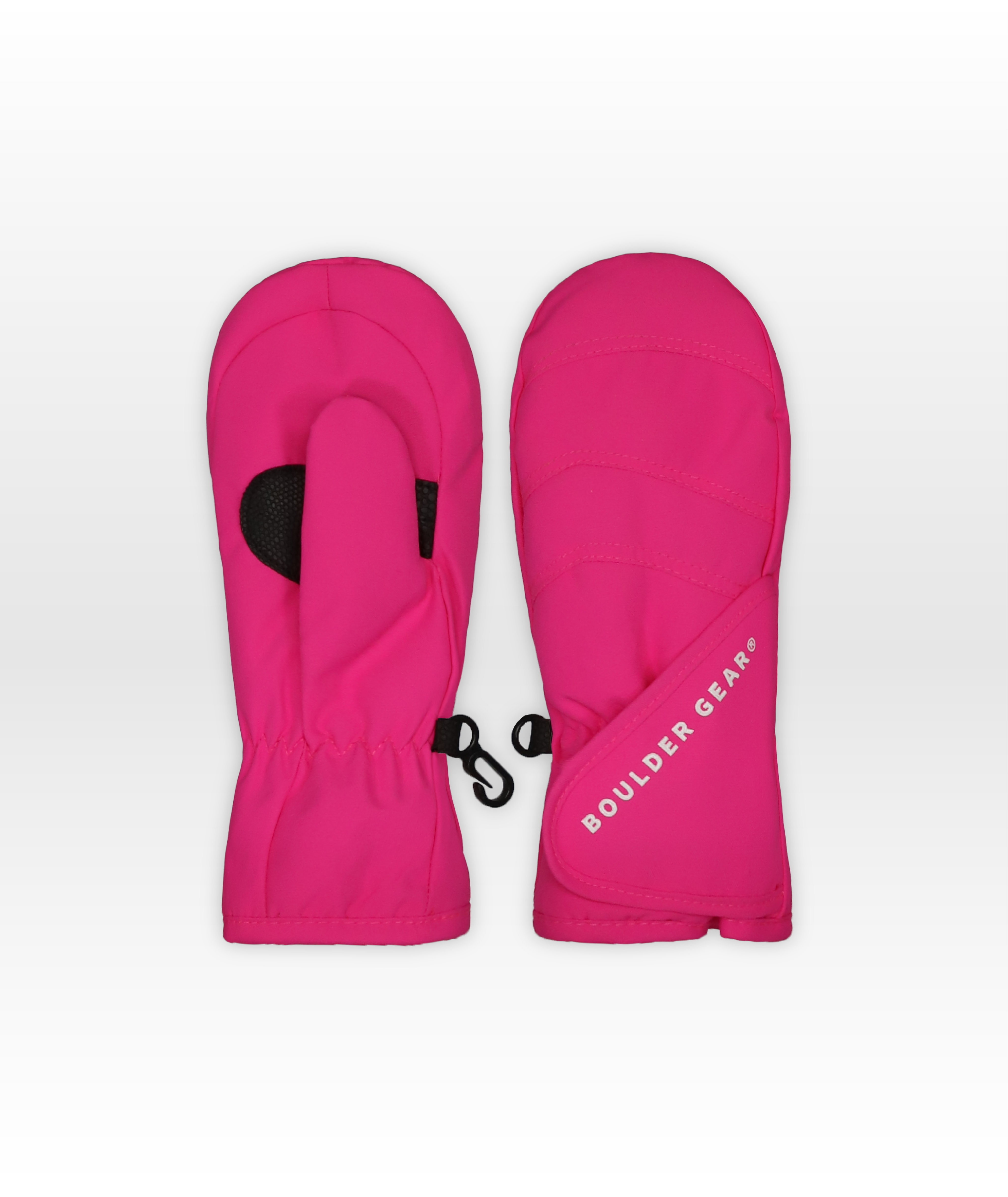 Pair of pink mittens on a white background