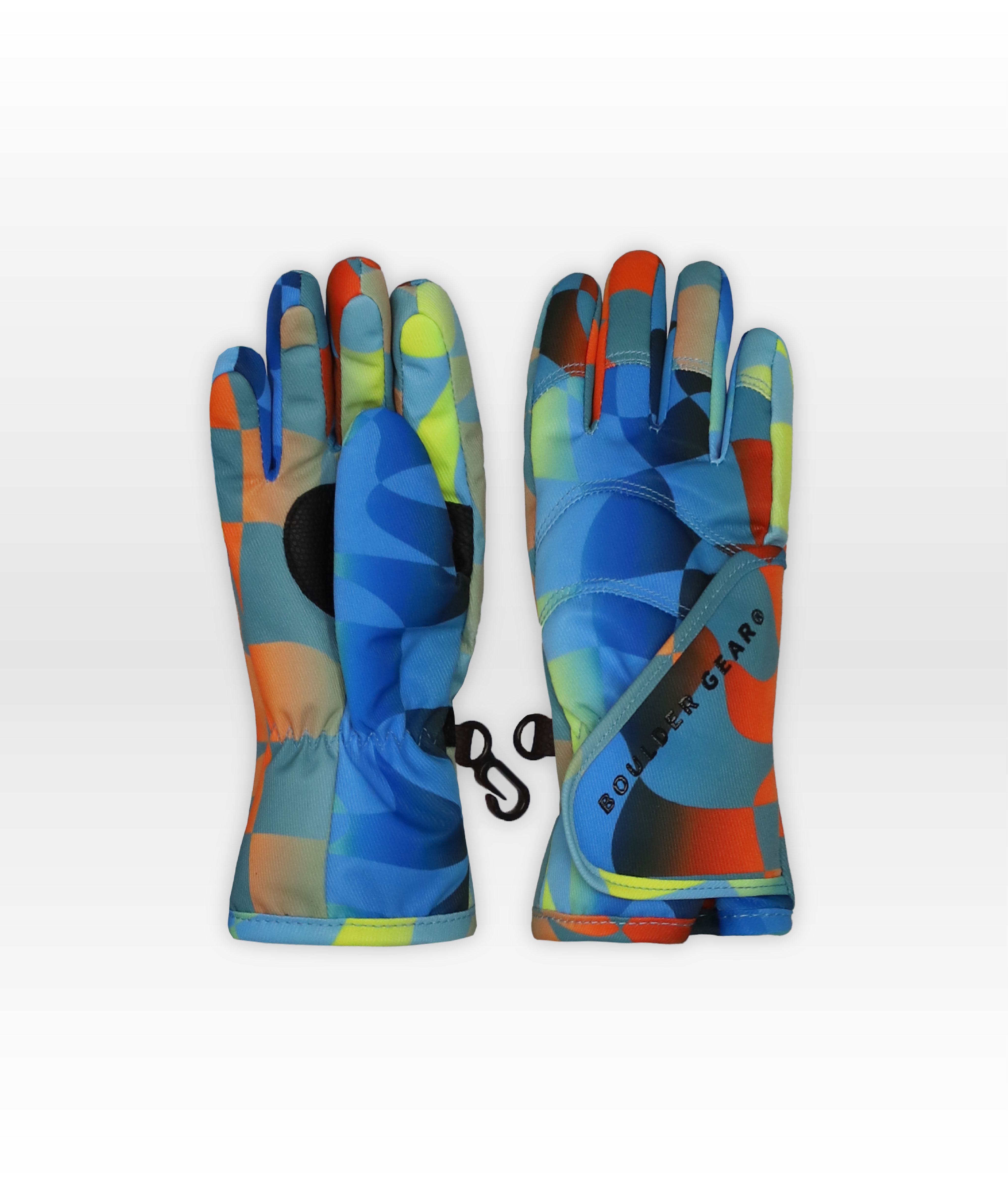Colorful checker pattern gloves on a white background