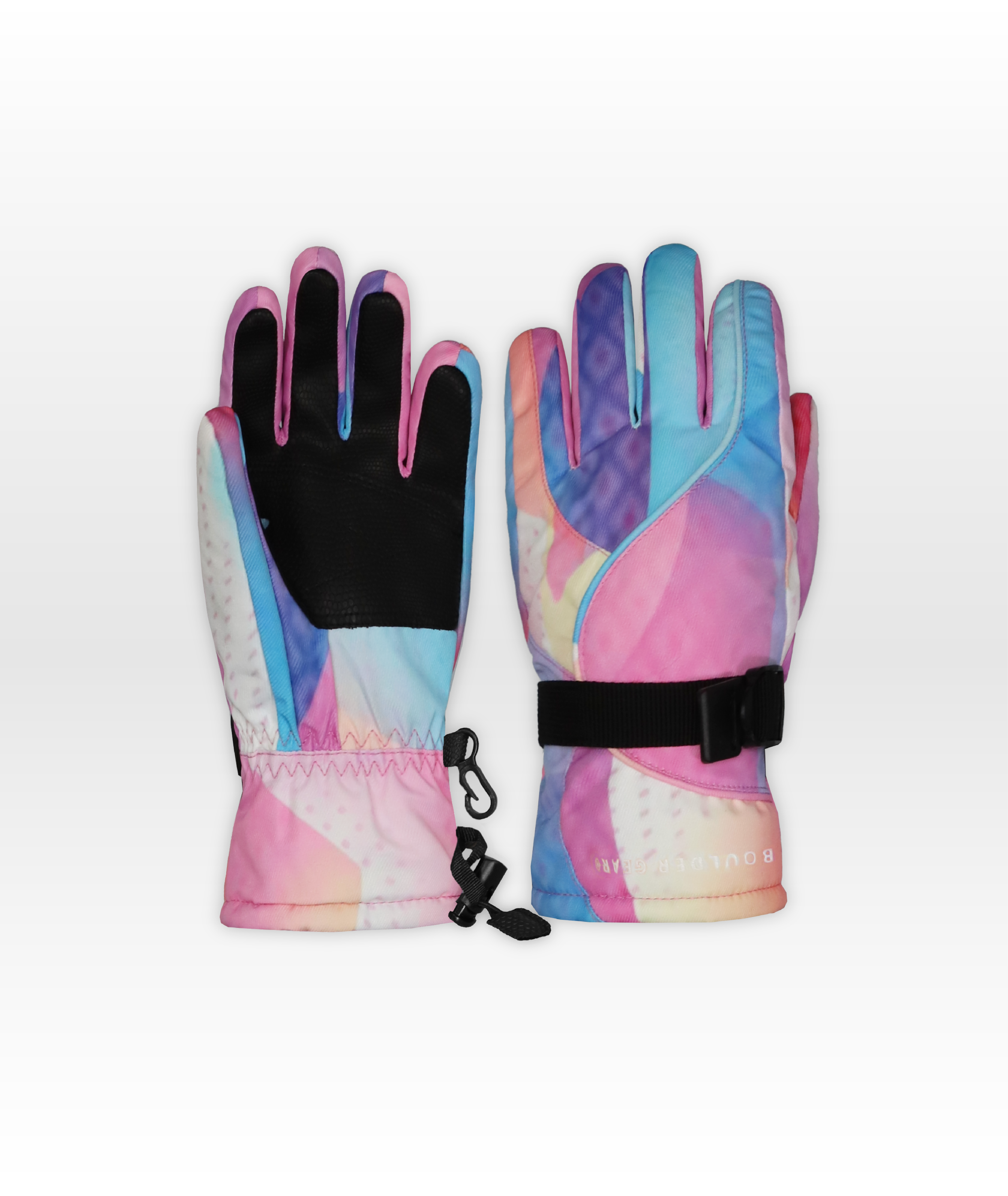 Colorful gloves with a soft geometric pattern on a white background