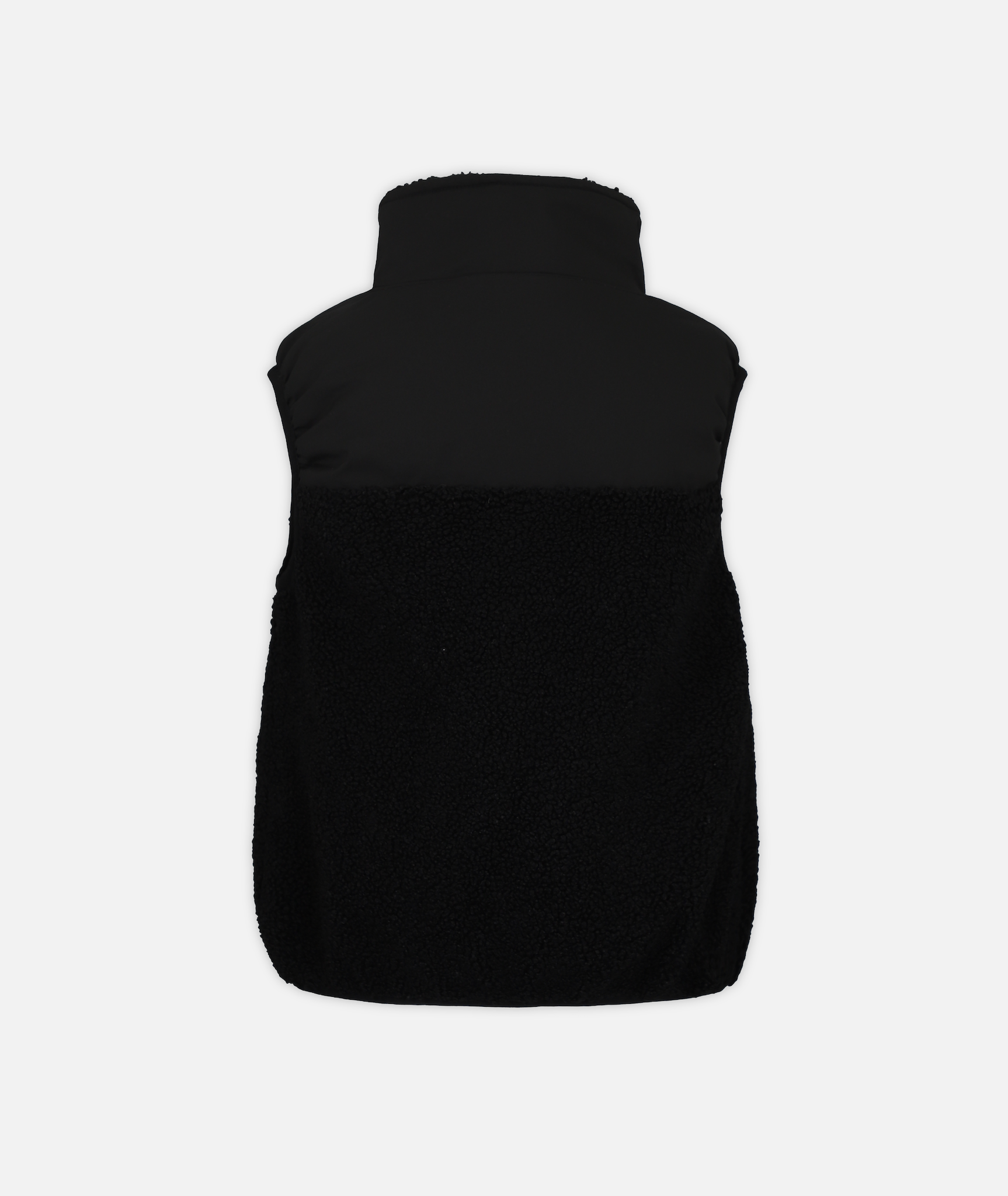 back of Kids' fleece vest with black and black colors on a white background