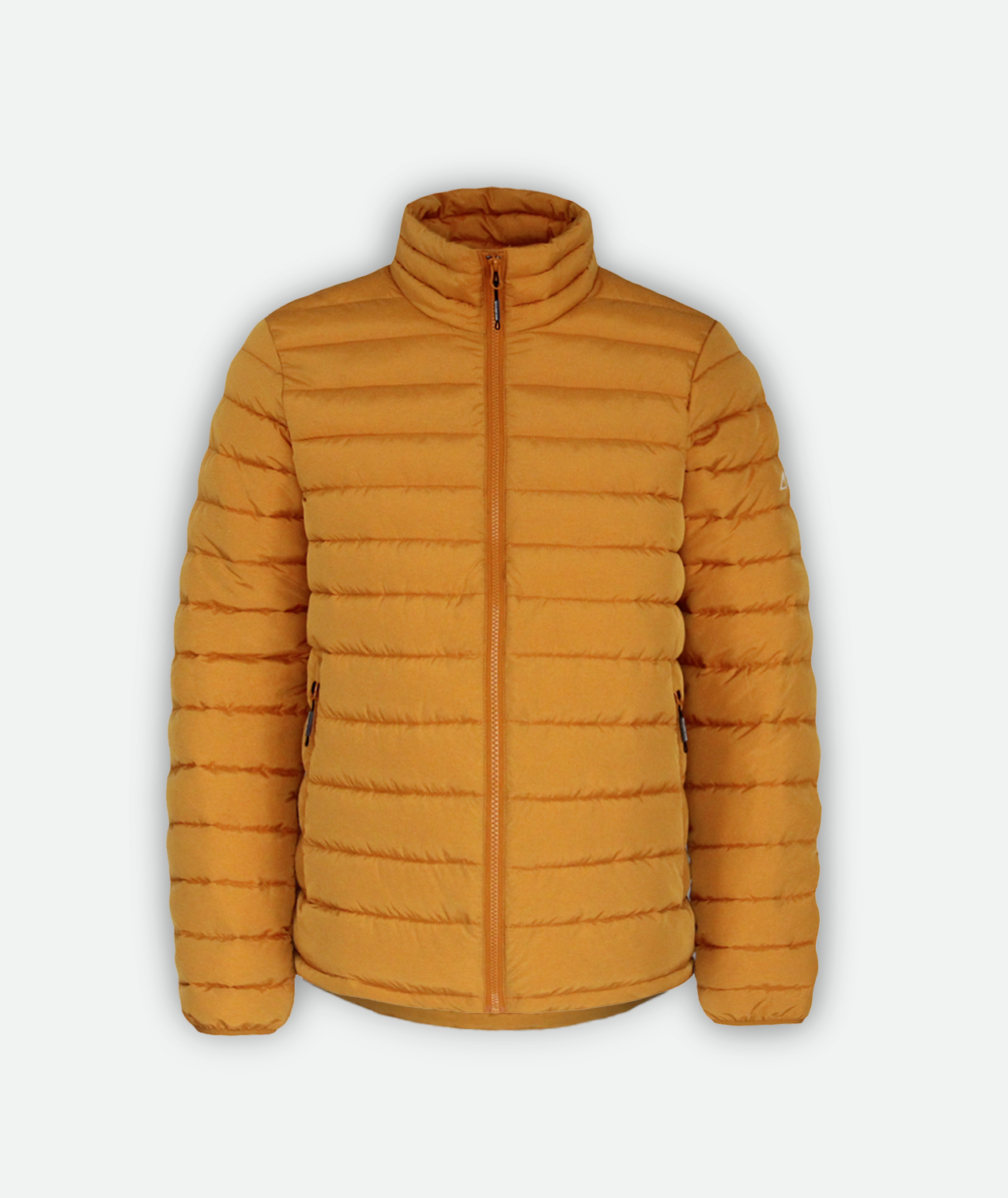 Yellow Puffy Jacket with a yellow zipper on a white background