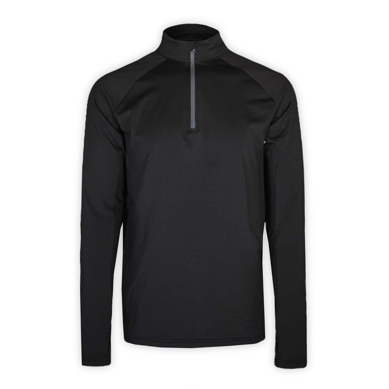 black quarter zip long sleeve top on white background