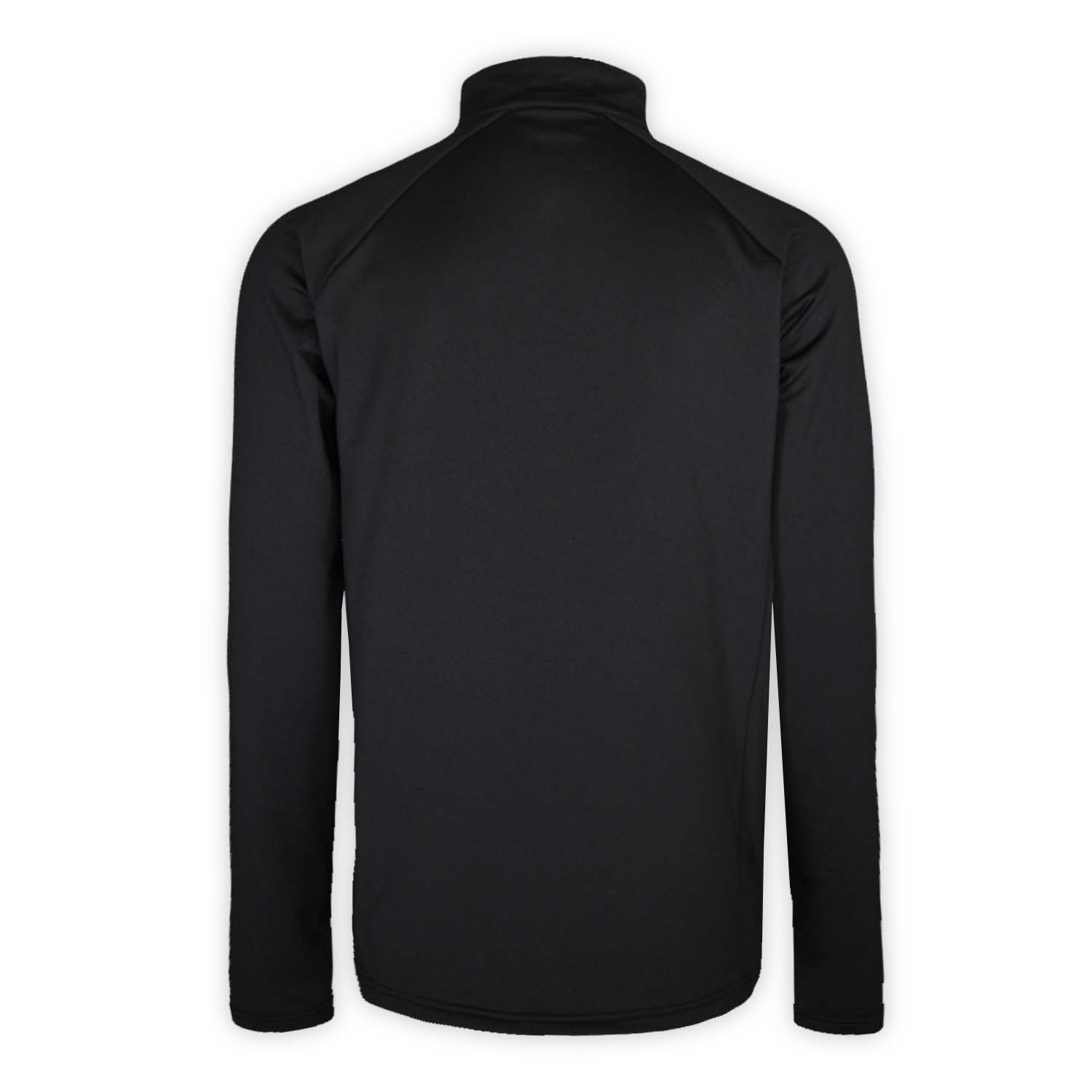 back of black quarter zip long sleeve top on white background