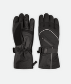 black gloves with white piping detail on a white background.