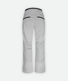back of light gray snow pants with black accents on a white background