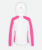 back of a pink and white Jacket with a hood on a white background