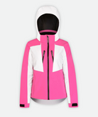 A pink and white Jacket with a hood on a white background