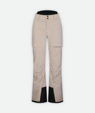 a pair of beige snow pants with black accents on a white background
