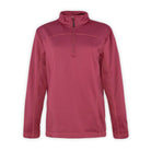 A maroon women's 1/4 zip top with a high neck and long sleeves on a white background