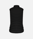 back of a black Puffy Vest with quilting details and black accents on a white background