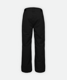 back of a pair of black insulated snow pants on a white background