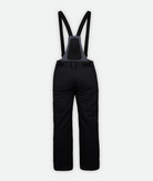 back of a pair of black Removable Suspender Pants with adjustable black suspenders and zippered hand pockets on a white background