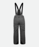back of a pair of gray Removable Suspender Pants with adjustable black suspenders and zippered hand pockets on a white background