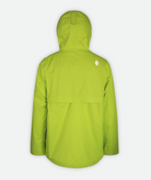 back of a lime green jacket with hood on a white background