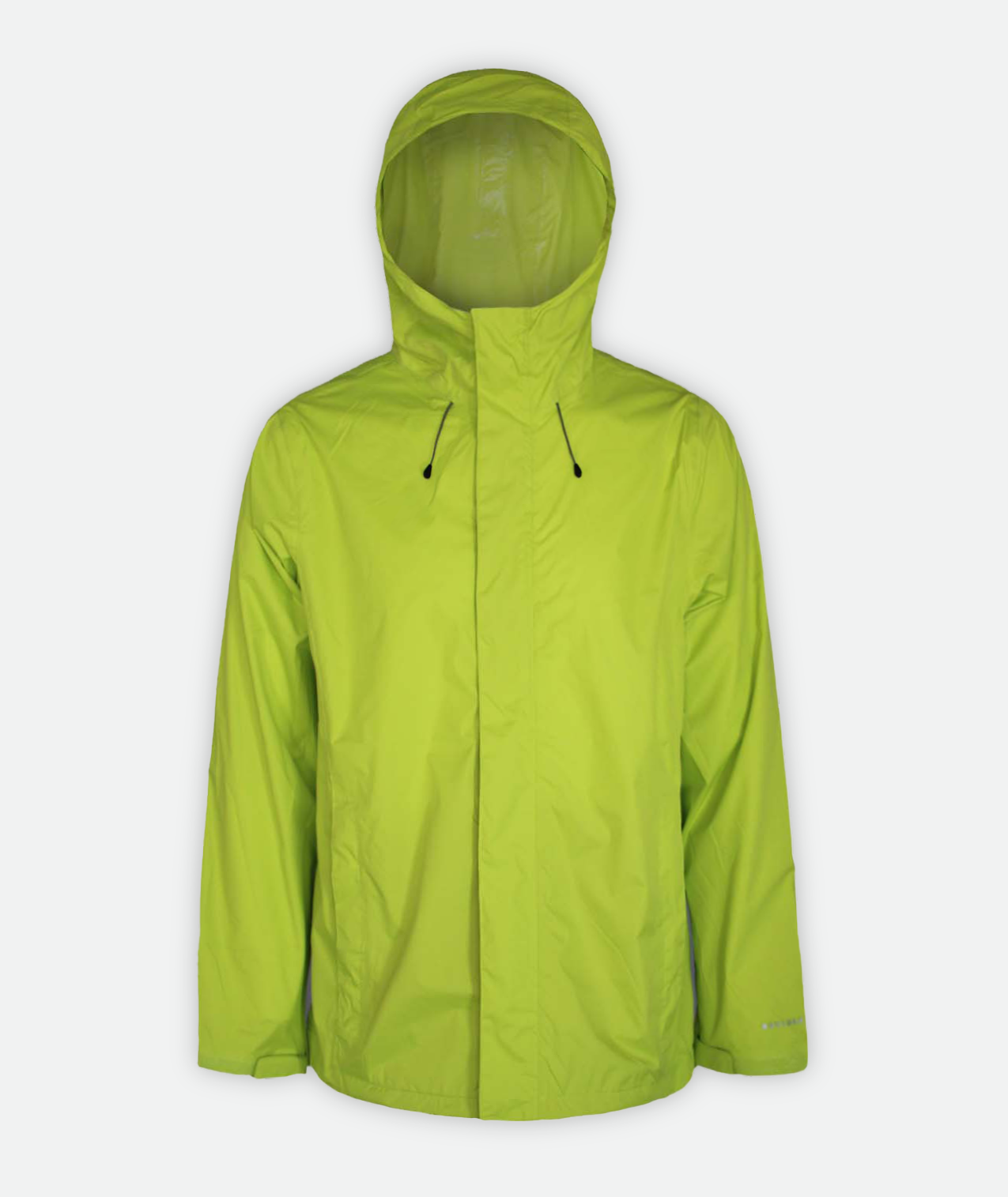 lime green jacket with hood on a white background