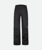 A pair of black side zip snow pants on a white background