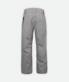 back of a pair of gray insulated snow pants with cargo pockets on a white background.