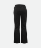 Back of pair of black, slim-fit women's ski pants on a white background.
