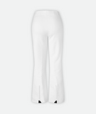 Back of pair of white, slim-fit women's ski pants on a white background.