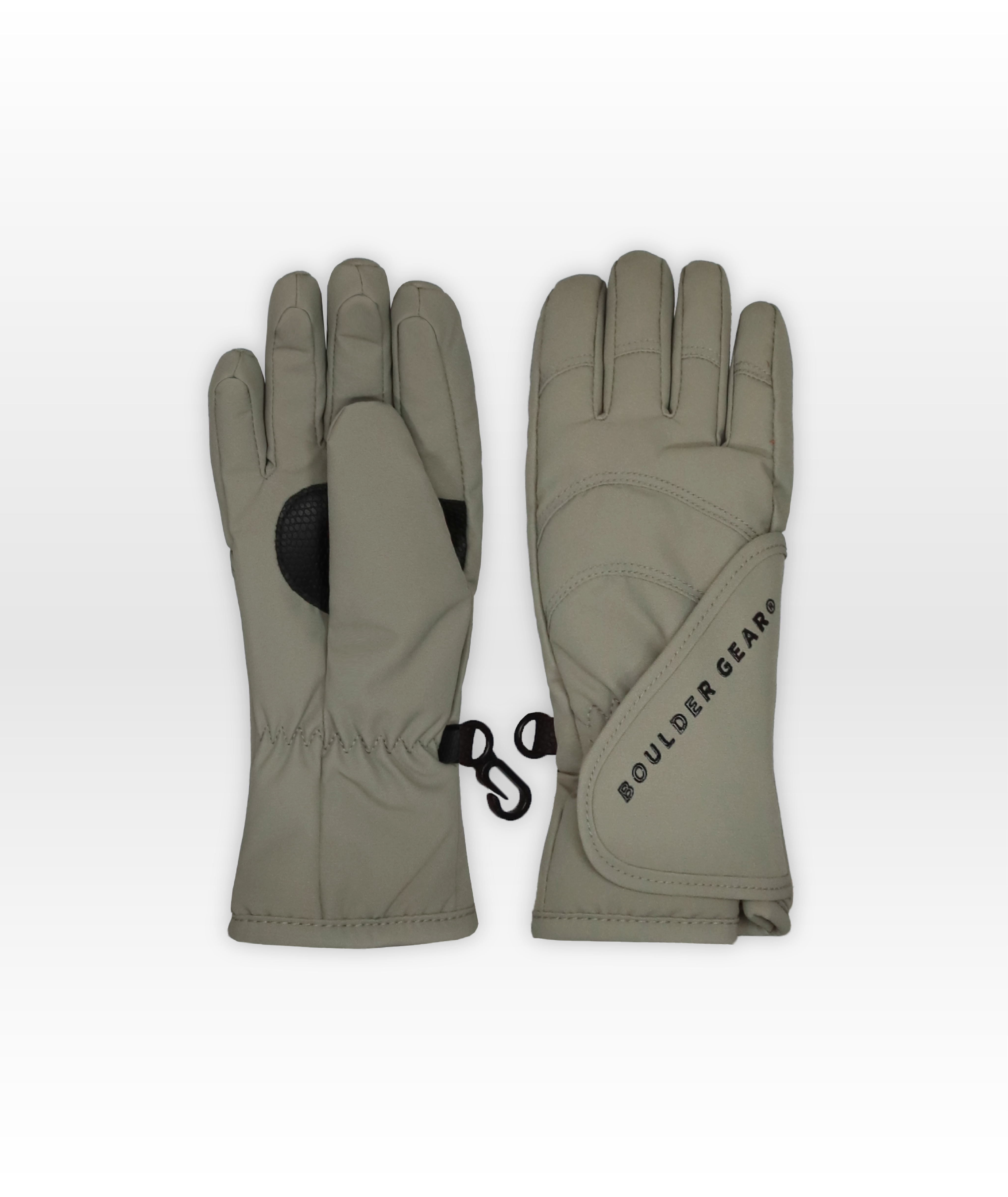 Pair of beige gloves on a white background