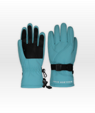 Pair of blue gloves with black accents on a white background