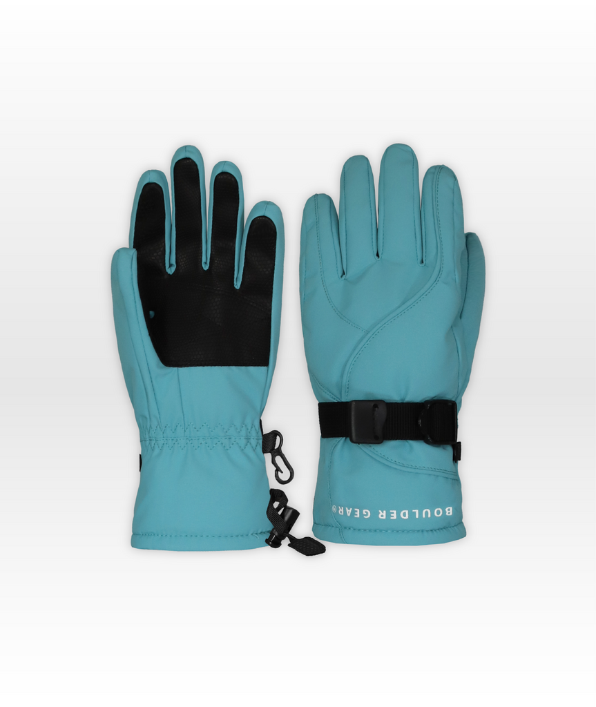 Pair of blue gloves with black accents on a white background