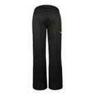 back of a pair of black snow pants with gray leg zipper on a white background