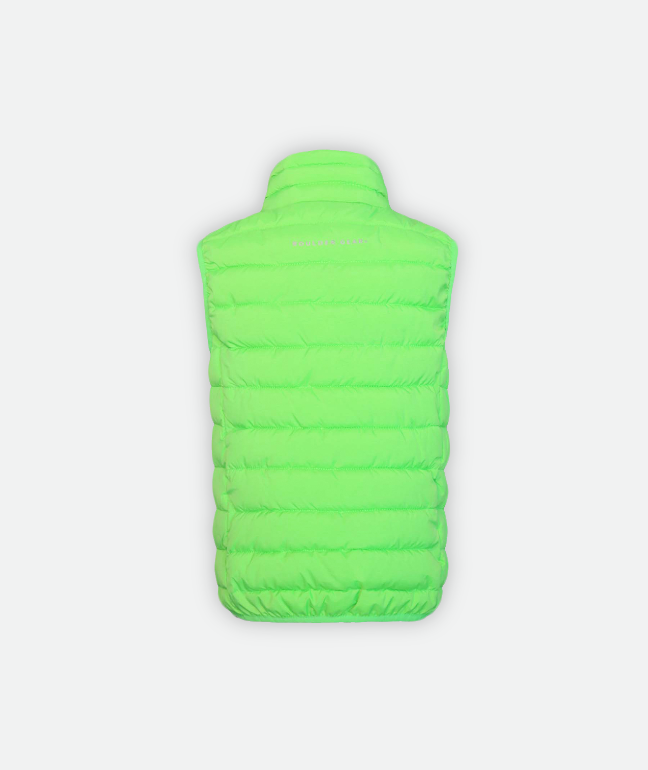 back of a bright green kid's Puffer Vest on a white background