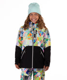 Person wearing a colorful patterned jacket  on a white background