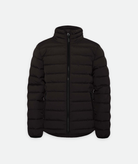 black puffer jacket with black accents on a white background