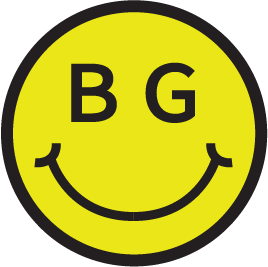 moving yellow smiley face with "B" and "G" replacing the eyes