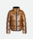 A bronze-colored, insulated jacket with a front zipper and fleece lining, displayed on a white background.