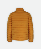 back of yellow Puffy Jacket with a yellow zipper on a white background