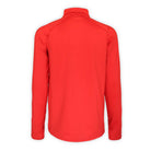 back of red quarter zip long sleeve top on white background