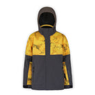 a youth jacket in yellow camo and gray with hood on a white background