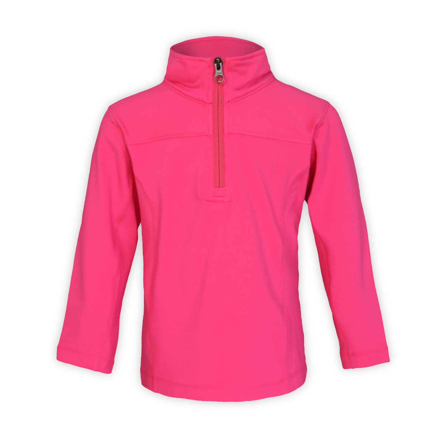a pink quarter zip jersey fleece top on a white background