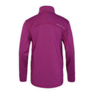back of a plum colored quarter zip top on a white background